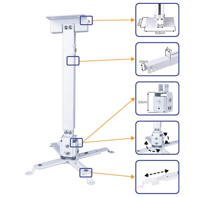 Provis, Staffa a Soffitto Universale 42-65cm, Supporto Videoproiettore Regolabile