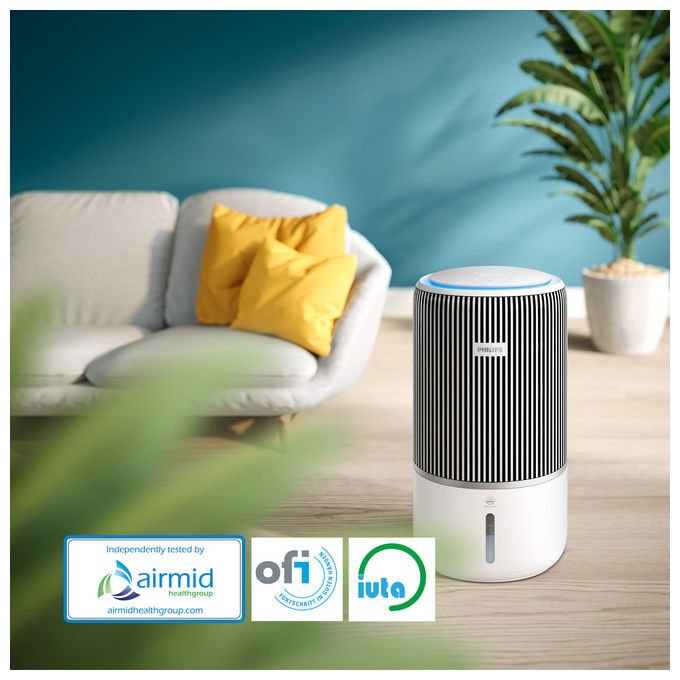 Philips, Purificatore d'aria e Umidificatore, PureProtect Water Serie 3400, 300 m³-h, Grigio Bianco