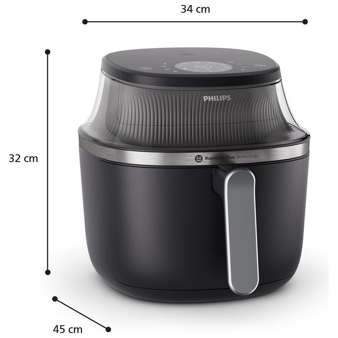Philips, Airfryer Serie 3000, 7.2L, 16 funzioni, Tecnologia RapidAir Plus, Nero e Argento