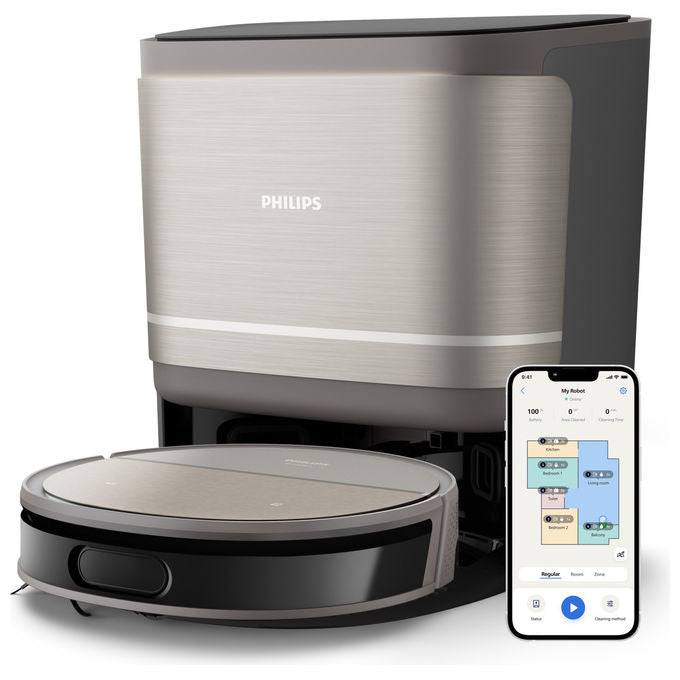 Philips, HomeRun Serie 9000, Aspirapolvere Robot, Nero, PowerCyclone Aqua, Wi-Fi, Alexa