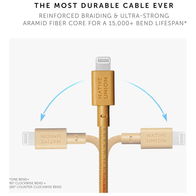 Native Union, Cavo Lightning USB-C, 3m, Ultra Resistente, Certificato MFi, Kraft