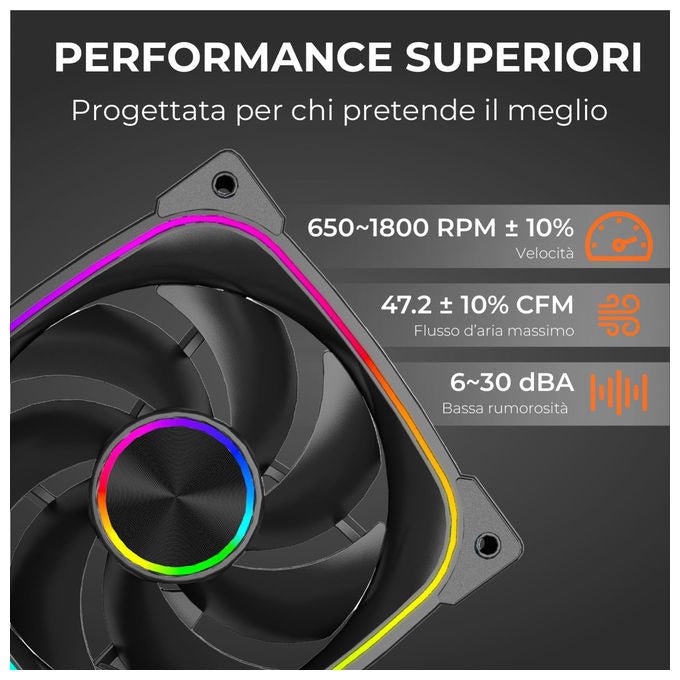 Noua, Ventola Case, 120mm, ARGB, 1800 RPM, Silenziosa, Nera