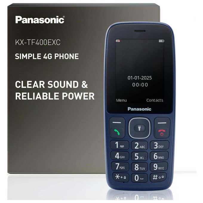 Panasonic, Telefono Cellulare 4G VoLTE, Display 2.4'', Bluetooth, Torcia LED, Resistente all'Acqua IP44, Blu