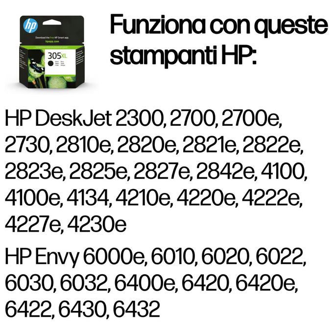 Hp, Cartuccia Inchiostro Nero, 305XL, Alta Capacita', Originale