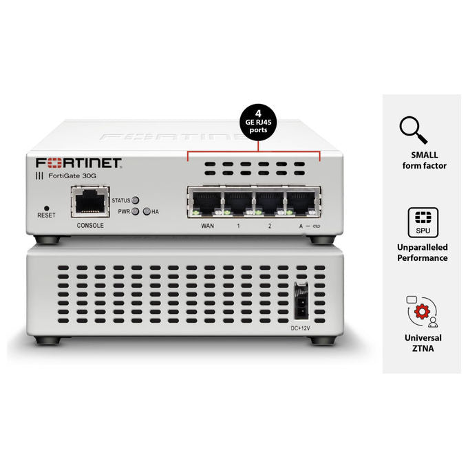 Fortinet, Firewall Fortigate FG-30G, 4 Porte GE RJ45, SD-WAN, NGFW