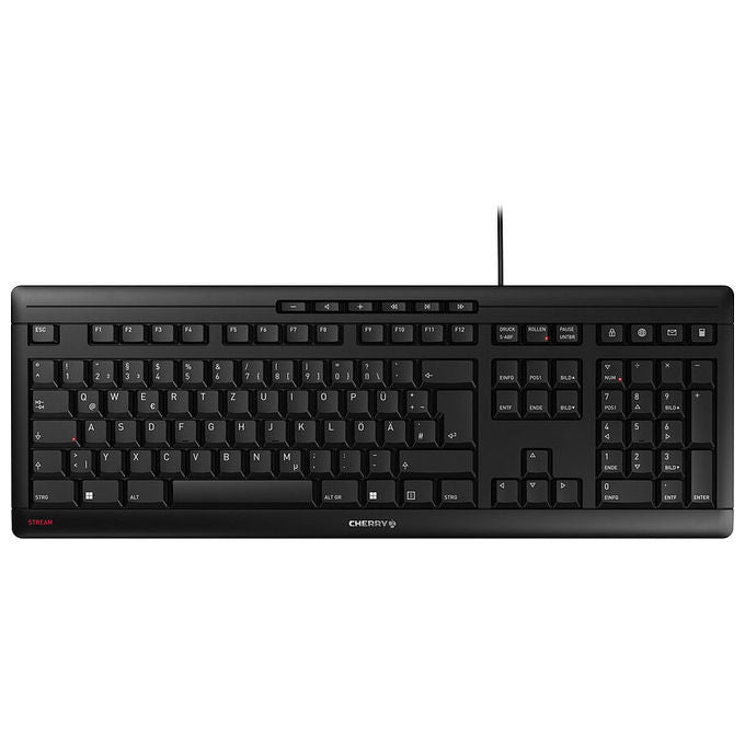 Cherry Stream, Tastiera QWERTY, USB, Cablata, Nero Grigio