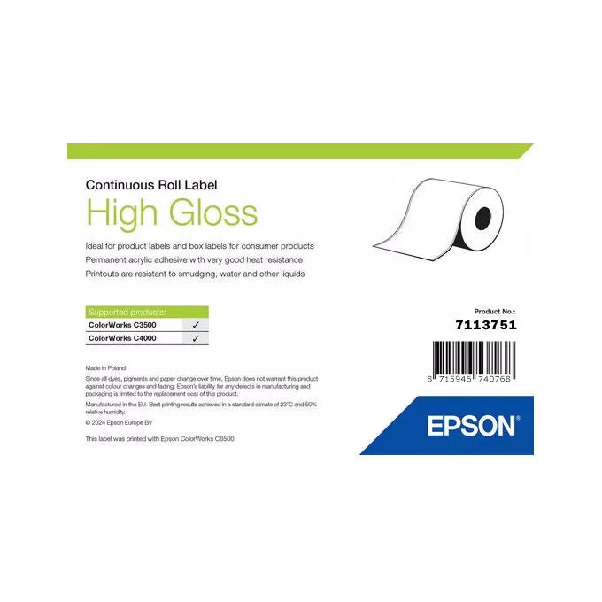 Epson, Etichetta Lucida Autoadesiva per Stampante, 7,6 cm x 33 m, Rotolo