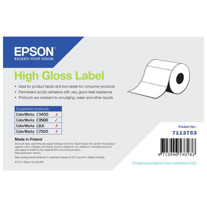 Etichetta Autoadesiva Lucida Epson, 102 mm x 51 mm, 610 Etichette, Rotolo Fustellato - Yeppon