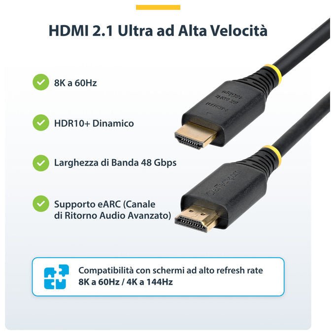 StarTech.com, Cavo HDMI 2.1, 8K 60Hz, 4K 120Hz HDR10+, eARC, 48 Gbps, 3 m