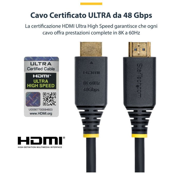 StarTech.com, Cavo HDMI 2.1, 8K 60Hz, 4K 120Hz, 5 m, Ultra High Speed, Nero
