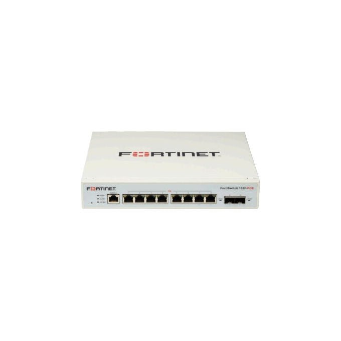 Fortinet, Switch Ethernet Gestito, 8 Porte Gigabit PoE+, 2 Slot SFP, FortiSwitch 108F-POE