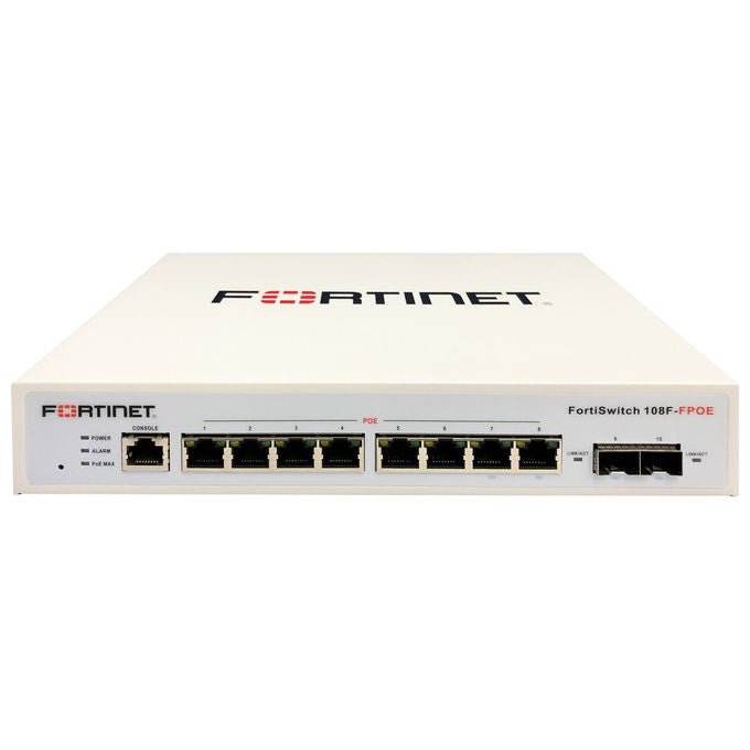 Fortinet, Switch Ethernet, Gestito, 8 Porte RJ-45, PoE, FortiSwitch 108F-FPOE, Bianco