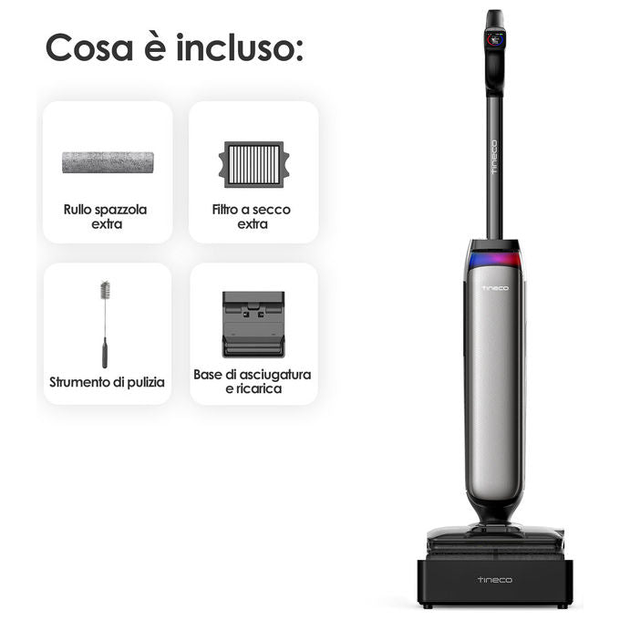 Tineco Floor One S9 Artist Steam Pro, Aspirapolvere Verticale 3-in-1, Nero Argento, Senza Sacchetto, HyperSteam