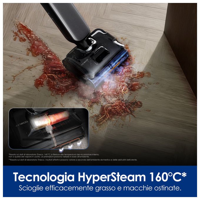Tineco Floor One S9 Artist Steam Pro, Aspirapolvere Verticale 3-in-1, Nero Argento, Senza Sacchetto, HyperSteam