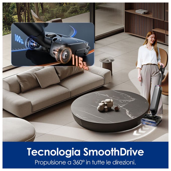 Tineco Floor One S9 Artist Steam Pro, Aspirapolvere Verticale 3-in-1, Nero Argento, Senza Sacchetto, HyperSteam