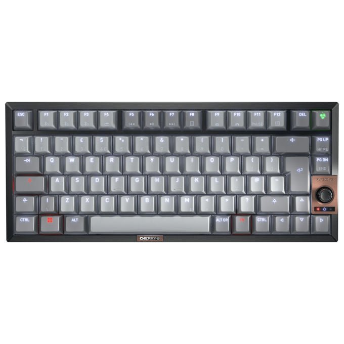Cherry, Tastiera Meccanica Wireless, Compatta 75%, CHERRY MX2A Silent Red PBT, Nero Rame Grigio