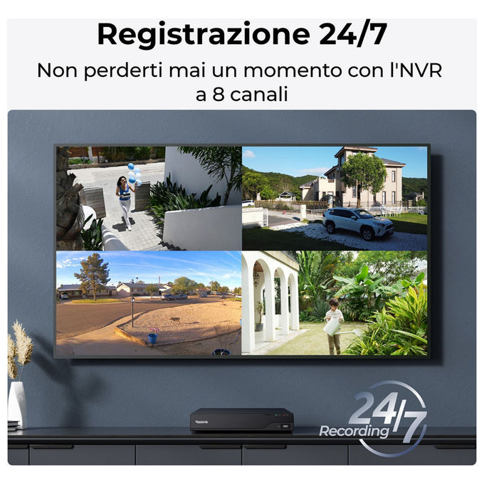 Reolink NVS8-5MB4 Kit di Videosorveglianza Cablato 8 Canali 4 Telecamere PoE 5MP HDD 2TB Espandibile a 12TB colore Nero