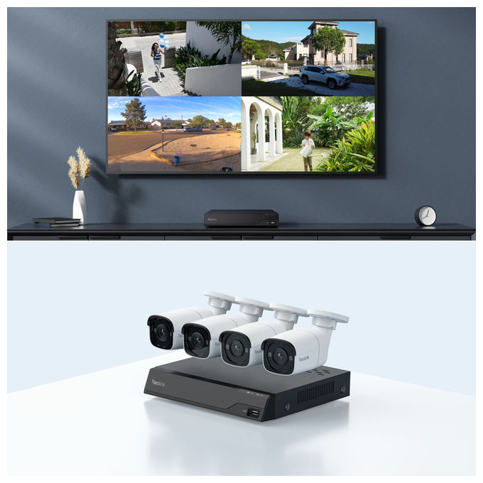 Reolink NVS8-5MB4 Kit di Videosorveglianza Cablato 8 Canali 4 Telecamere PoE 5MP HDD 2TB Espandibile a 12TB colore Nero