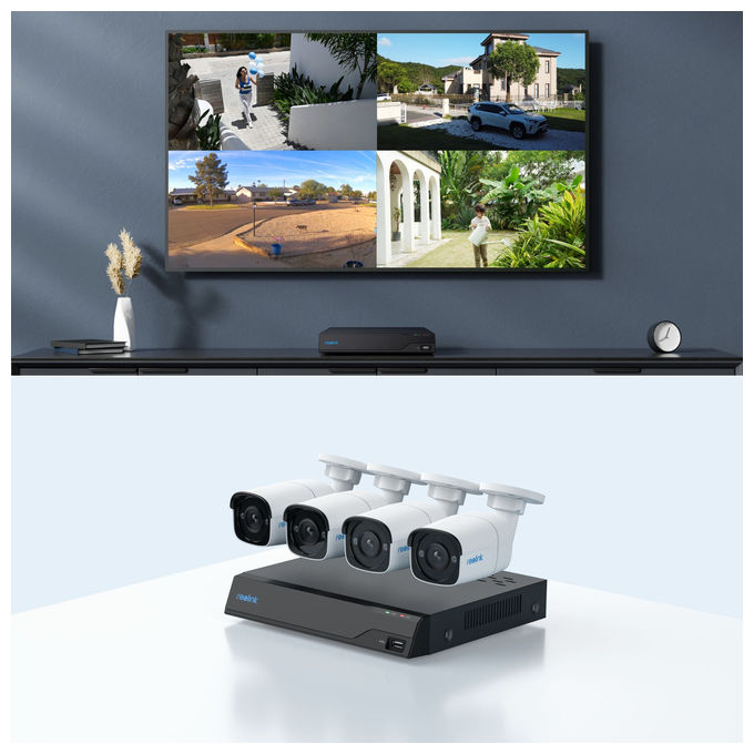 Reolink NVS8-5MB4 Kit di Videosorveglianza Cablato 8 Canali 4 Telecamere PoE 5MP HDD 2TB Espandibile a 12TB colore Nero