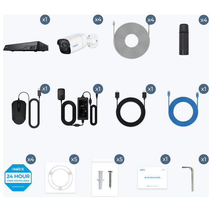 Reolink NVS8-5MB4 Kit di Videosorveglianza Cablato 8 Canali 4 Telecamere PoE 5MP HDD 2TB Espandibile a 12TB colore Nero