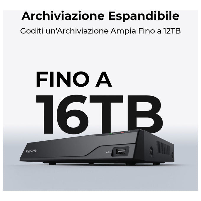 Reolink NVS8-5MB4 Kit di Videosorveglianza Cablato 8 Canali 4 Telecamere PoE 5MP HDD 2TB Espandibile a 12TB colore Nero