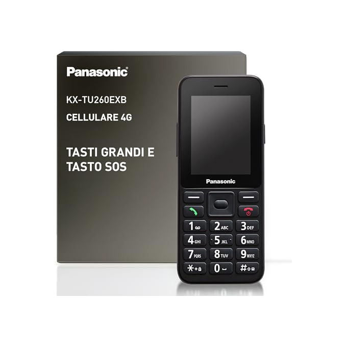 Panasonic, Telefono per Anziani 4g, Usb-C, Ip44, Schermo 2.4 Pollici, Nero