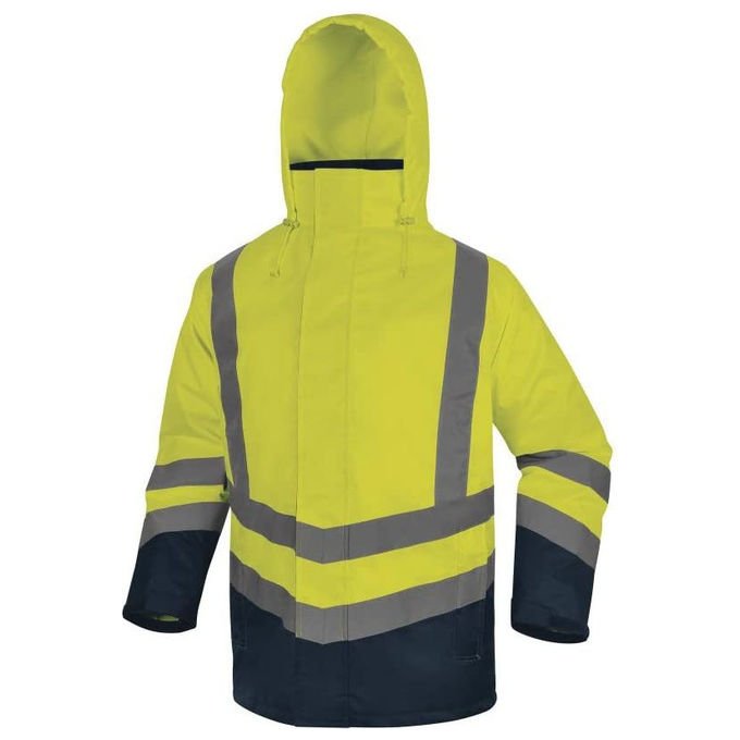 Deltaplus, Parka Alta Visibilita' 5in1, Impermeabile, Giallo Fluo-Blu Navy, Taglia XL