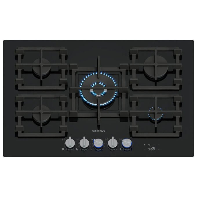 Siemens iQ700 ER7A6RH40, Piano Cottura a Gas, 75 cm, 5 Bruciatori, Vetro Nero - Yeppon