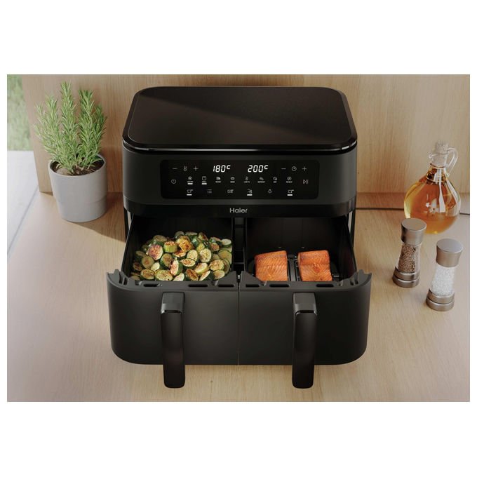 Haier, Friggitrice ad Aria Calda, 11.5 L, Doppia, 3000 W, HAF3AD 011, Nero
