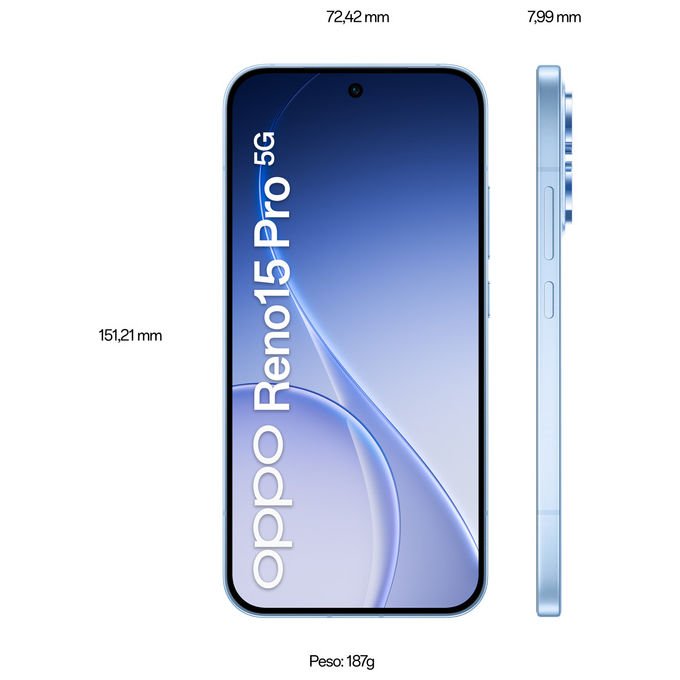 Oppo, Reno15 Pro 5G AI Smartphone, Tripla fotocamera 200MP, 12GB RAM, 512GB ROM, Aurora Blue