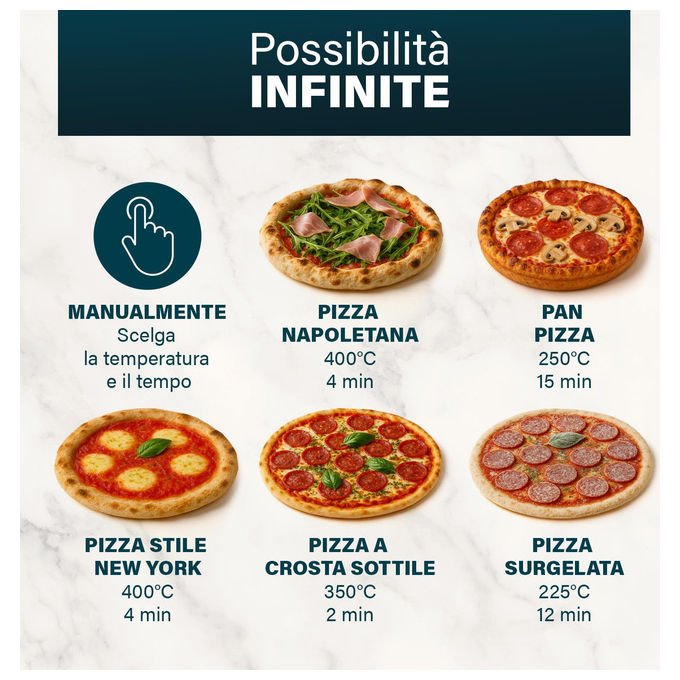 Princess 112780 Pro Max Forno per Pizza 15 L 400°C 2100 W Controllo Digitale Touch Pietra e Pala Incluse colore Nero