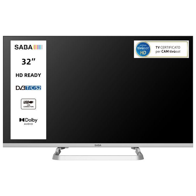 SABA Tv Led Hd 32 Pollici Triplo Ter DVB - T2 - C - S2 Hevc Main10 Grigio - Yeppon