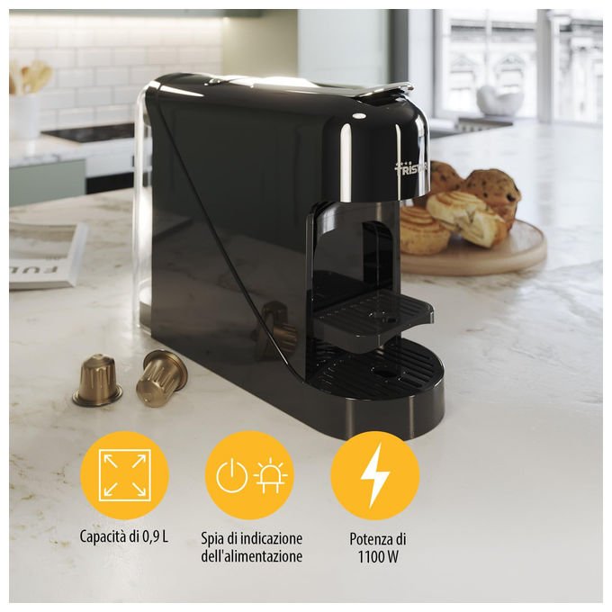 Tristar CM2302 Macchina da caffe' a Capsule Compatibile Nespresso 0.8 L 20 bar 1400 W Spegnimento Automatico colore Nero