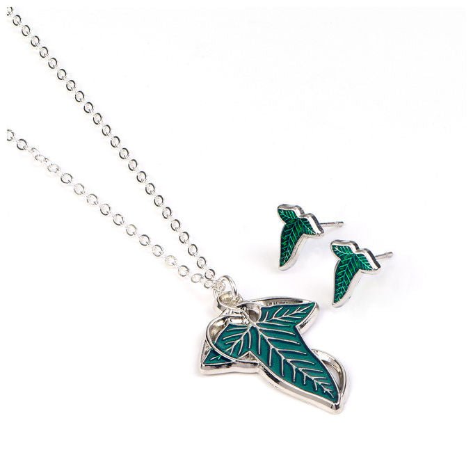 The Carat Shop, Set Regalo Collana e Orecchini Foglia di Lorien, Tono Argento, Dettagli Smaltati - Yeppon