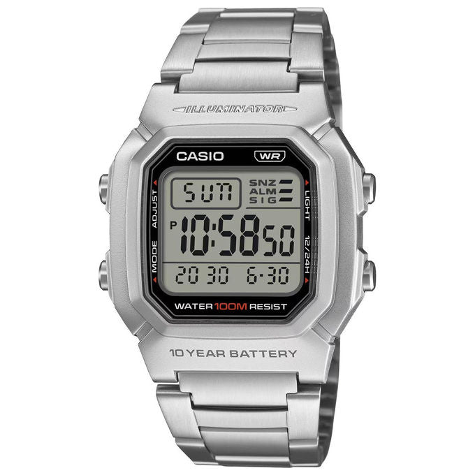 Casio, Orologio digitale uomo, Collezione Timeless, W-800HD-1AVEF, Acciaio Inossidabile, Argento