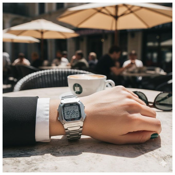 Casio, Orologio digitale uomo, Collezione Timeless, W-800HD-1AVEF, Acciaio Inossidabile, Argento