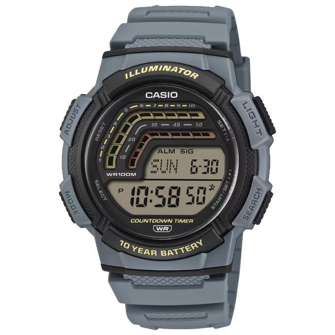 Casio, Orologio Digitale Sportivo, Grigio e Blu, WS-1800-2AVEF, Sveglia, Cronometro, Impermeabile