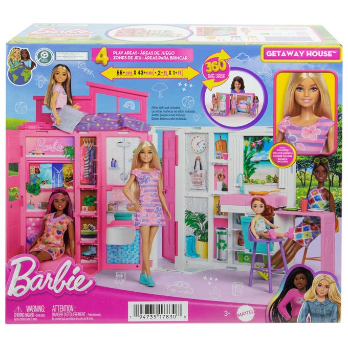 Barbie, Casa Accogliente con Bambola e 11 Accessori, HRJ77