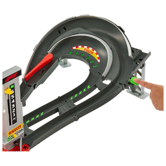 Hot Wheels, Racing Formula 1 Grand Prix Circuit, Pista da corsa con 3 veicoli
