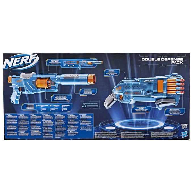 Nerf F5033 Elite 2.0 Double Defense Pack Blaster Giocattolo 2 Blaster 40 Dardi colore Blu e Arancione