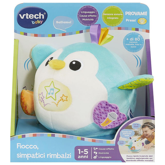 VTech, Fiocco Pinguino Interattivo, Peluche con Suoni, Ripete Voce, Rimbalza, Italiano, 1-5 Anni