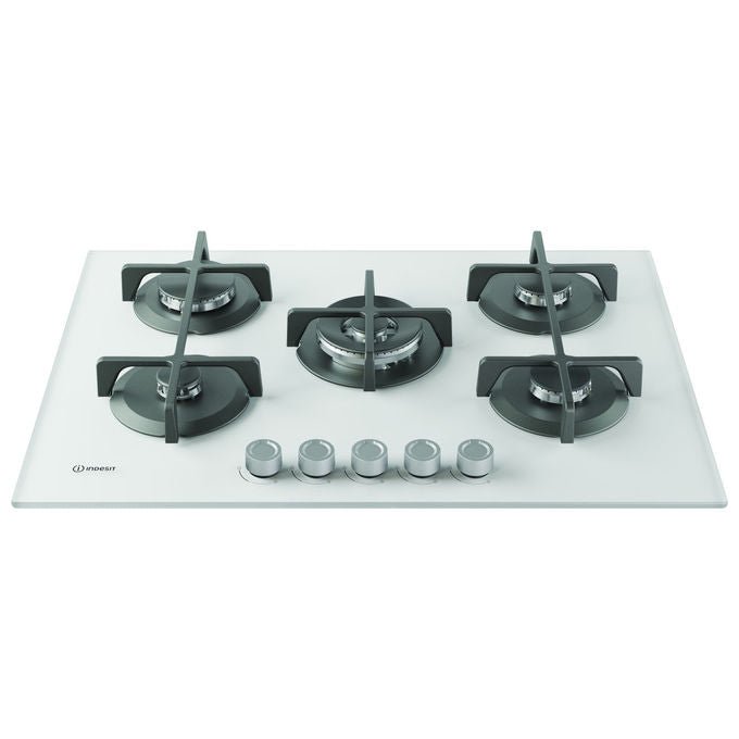 Indesit ING 72T-WH, Piano Cottura a Gas, 5 Fuochi, Vetro Bianco, 75 cm
