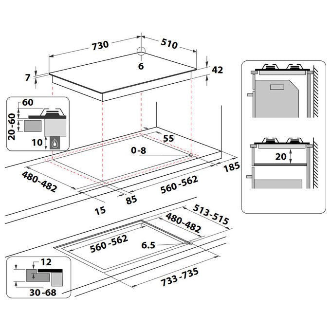 Indesit ING 72T-WH, Piano Cottura a Gas, 5 Fuochi, Vetro Bianco, 75 cm