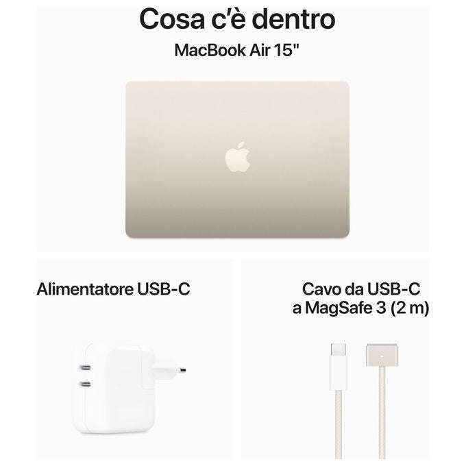 Apple, MacBook Air 15'' Chip M3, 8GB, 256GB SSD, Galassia