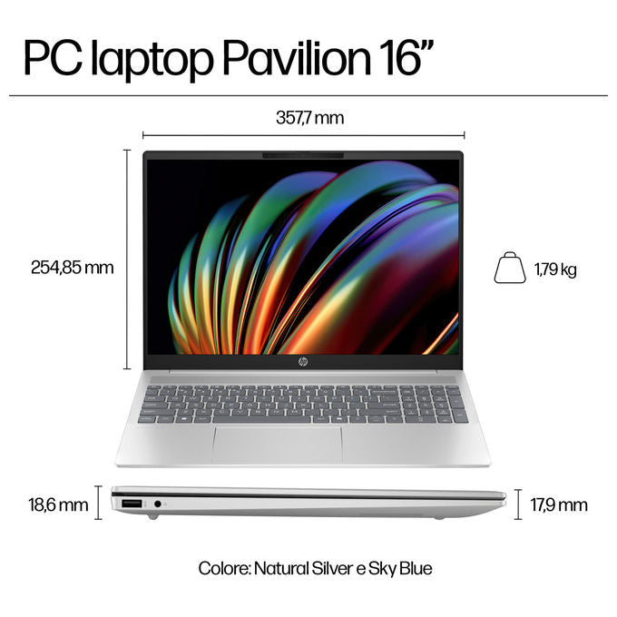 Hp, Pavilion 16-af0012nl, Notebook, Intel Core Ultra 5 125U, 16 Pollici, 16 GB Ram, 512 GB SSD, Argento