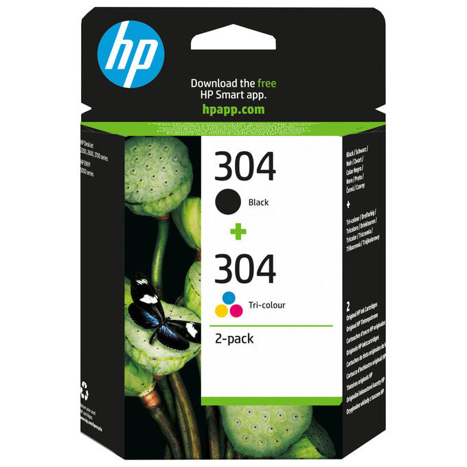 HP, 304, Multipack 2 Cartucce Inchiostro Originali, Nero, Tricromia