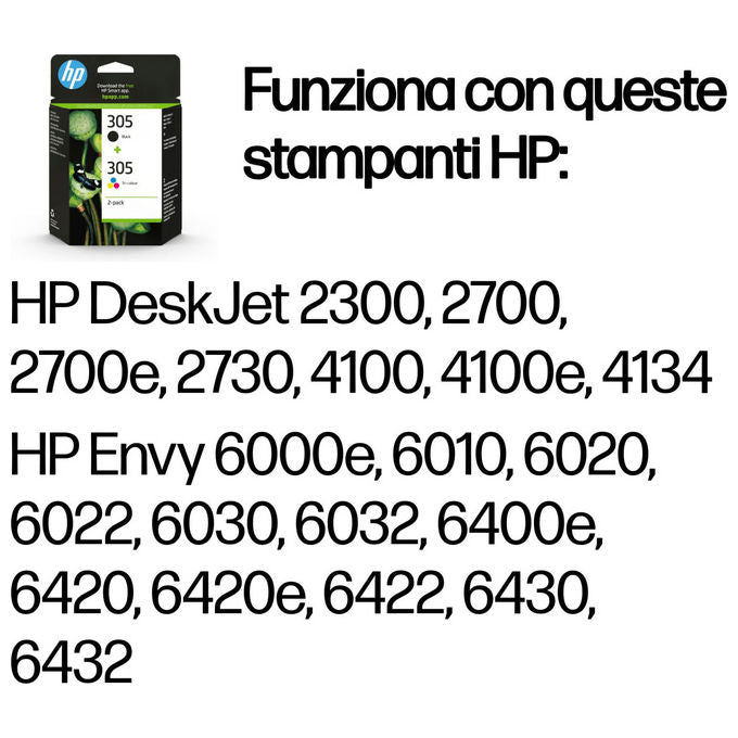 HP 6ZD17AE Blister 305 Cartucce Inchiostro Originali Multipack 2 Pezzi Resa Standard 120 pagine Nero 100 pagine Colore colore Nero Ciano Magenta Giallo