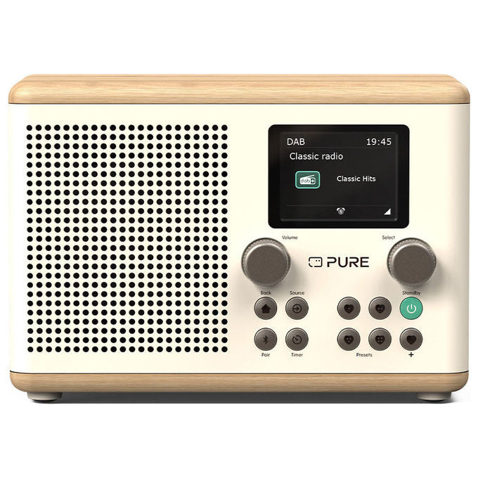 Pure, Radio Digitale Portatile DAB+-FM, Bluetooth 5.3, Bianco Quercia