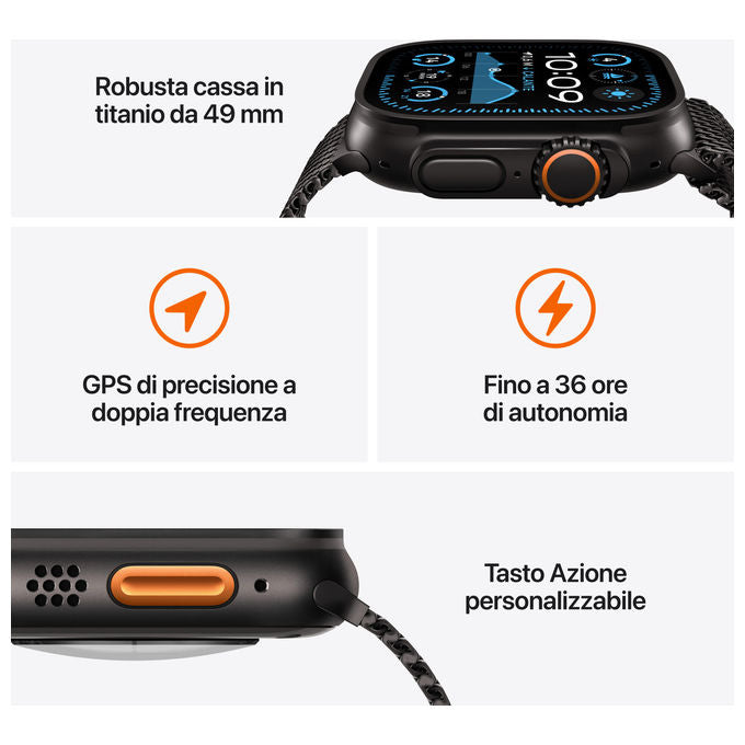 Apple MX5V3TYA Watch Ultra 2 Smartwatch GPS Cellular 49 mm Cassa Titanio Display Retina Always On 64 GB colore Nero