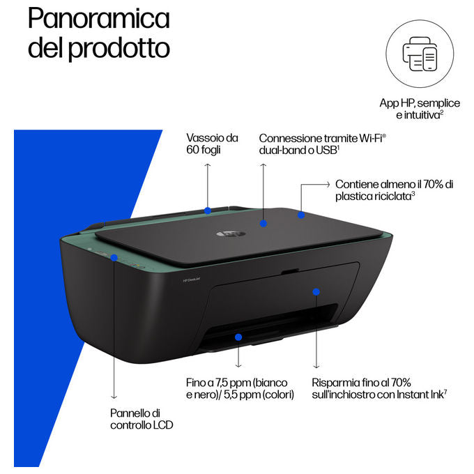 HP 89F99B DeskJet 2923 Stampante Multifunzione Inkjet a Colori All in One Wi-Fi 4800x1200 DPI colore Grigio